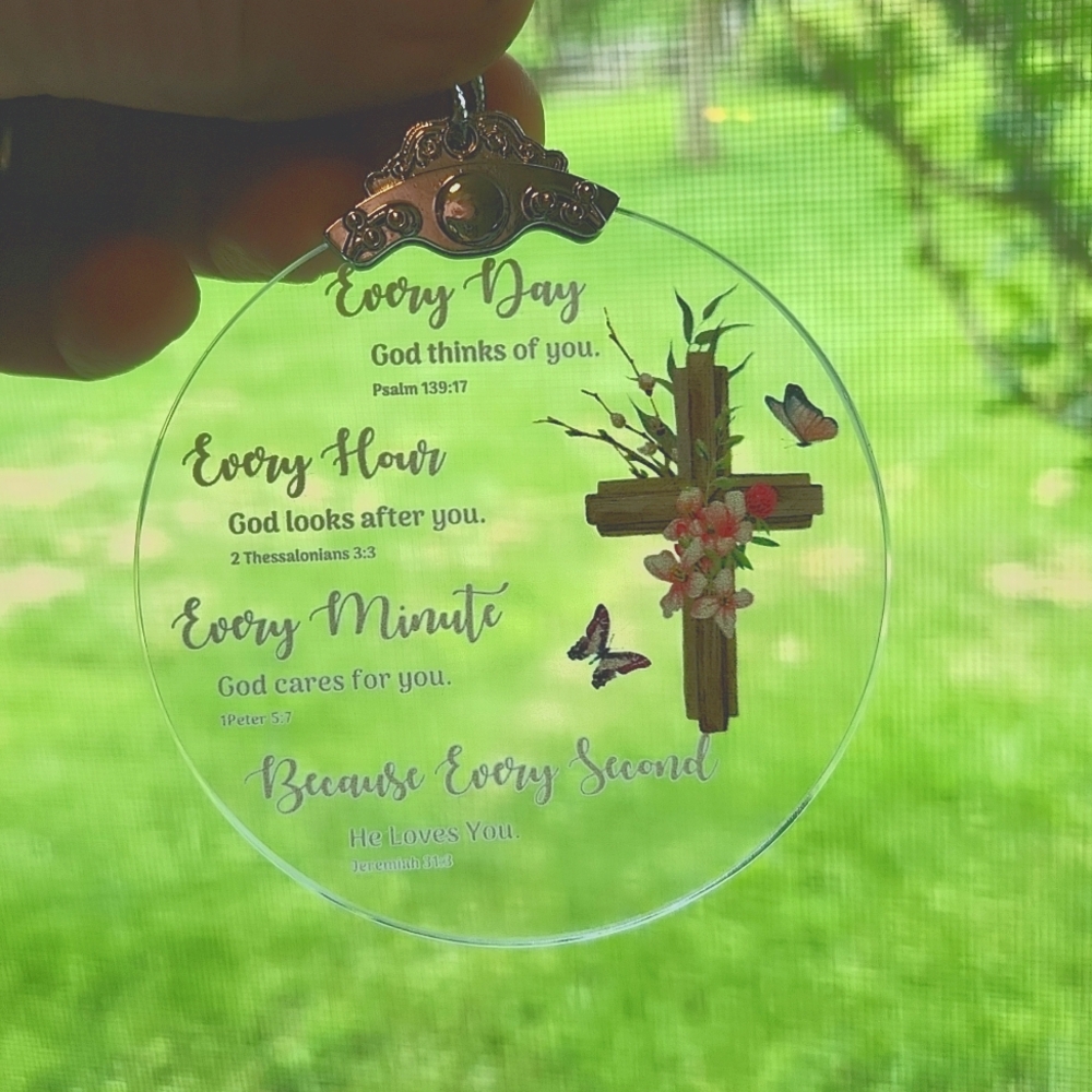 Religious ☆ Christian ☆ Keepsake Glass Gift ☆ God loves you ☆ Suncatcher ☆ Glass